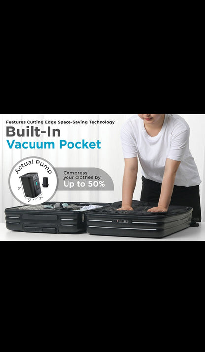 PackVac vacuum compression suitcase built-in vacuum pocket